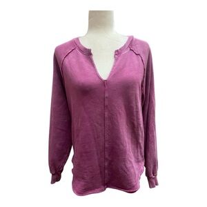 Anthropologie Pilcro Notch Neck Pullover Pink Heathered Sweatshirt Size XS